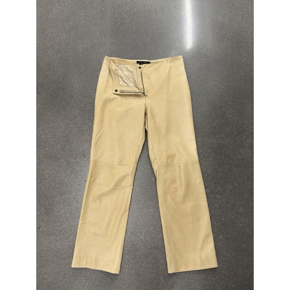 Vintage Adrienne Vittadini Leather Pants Size 8 Yellow Butter Cream Made Italy